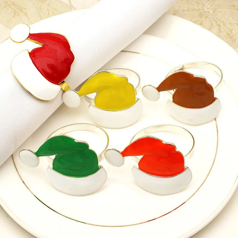 Wholesale Christmas Santa Hat Napkin Rings Metal Napkin Buckles for DIY Christmas Decoration Christmas Table Ornaments