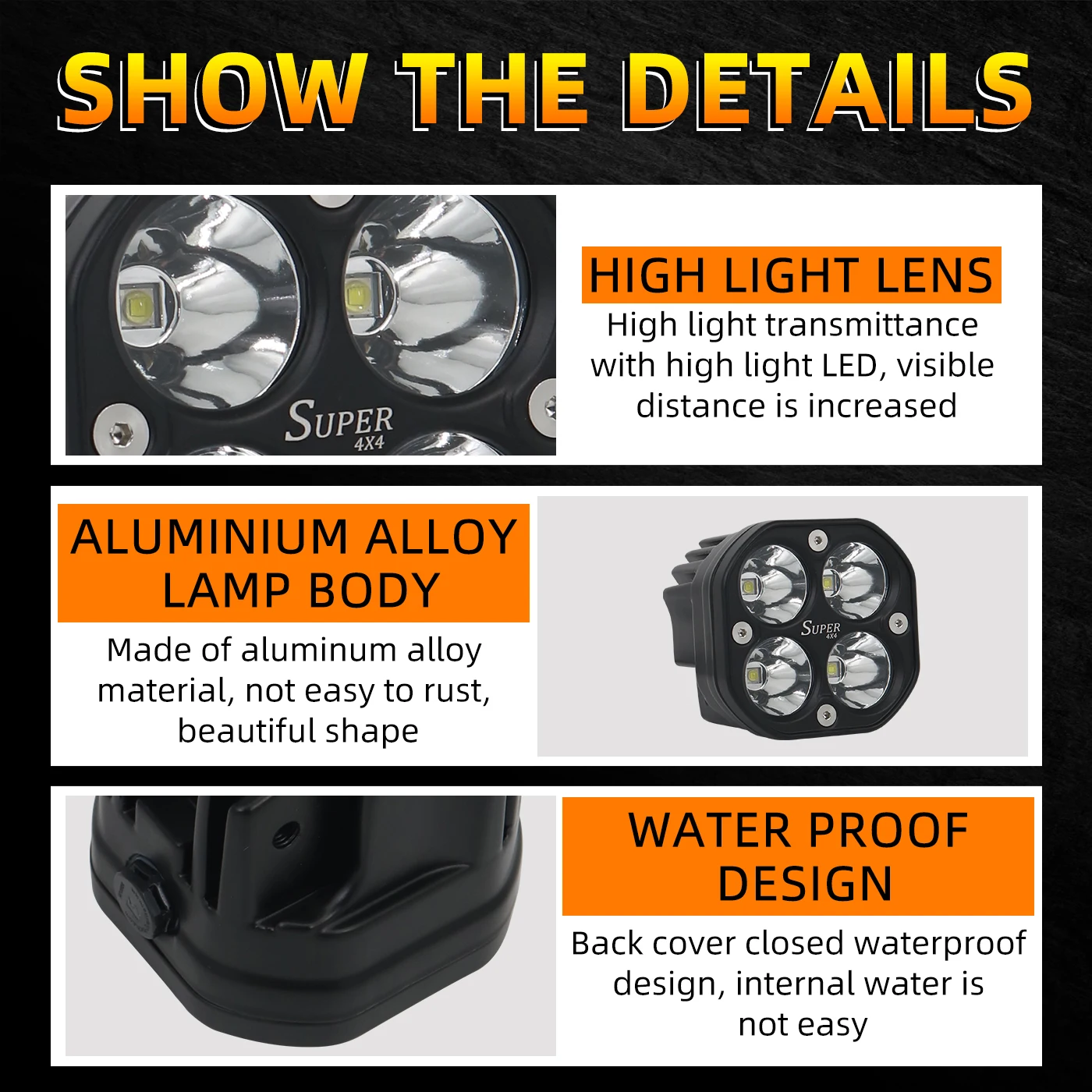 wholesale 40W 12V/35V led work light LED work lamp for Bus Off-road vehicles 4X4  Super Bright Waterproof Work light