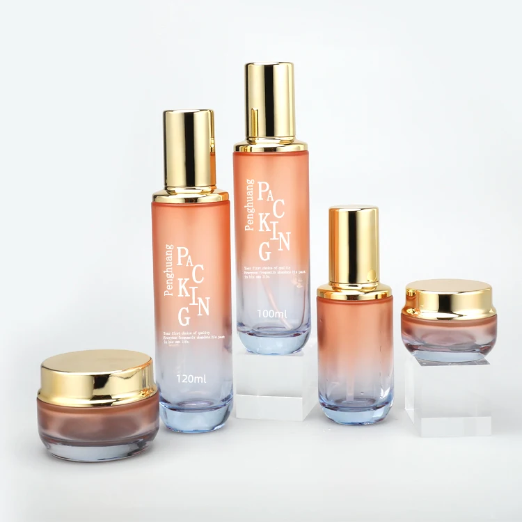 Custom Made Design Container Supplier Fancy Glass Cosmetic Bottle Face Cream Set Skin Whitening Makeup Luxury Lotion Pump Bottle