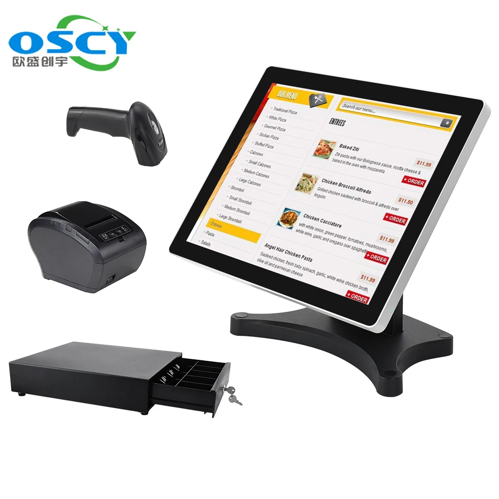 All In One Pos Windows Touch 15.1 Inch Wall Mount Kitchen Pos Systems For Coffee Shop
