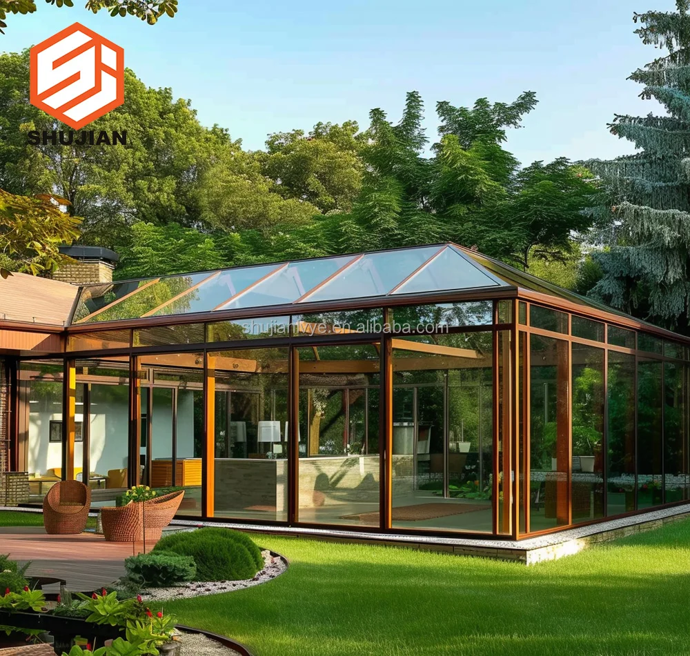 FREE DESIGN Sun house garden sunrooms curved glass outdoor modern glass aluminum sunroof Extendable sun house
