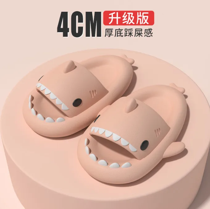 Summer Slip-on Baby Shoes Sandals Soft 4CM thickness sole Anti-slip Adult Cartoon Shark Slippers Toddler kids Boys Girls