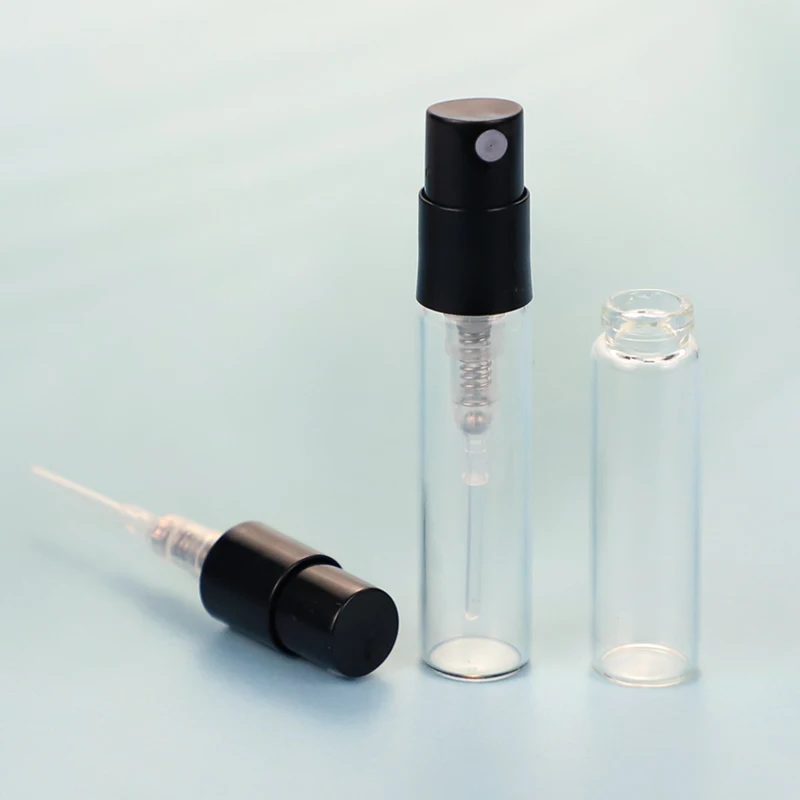 Idealpak 2ml Wholesale Refillable Empty Clear Perfume Sample Bottle Glass Spray Glass Vial with Pump Sprayer