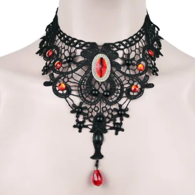 2019 wholesale 1PC Women Black Lace & Beads Choker Victorian Steampunk Style Gothic Collar Necklace Gift for Women