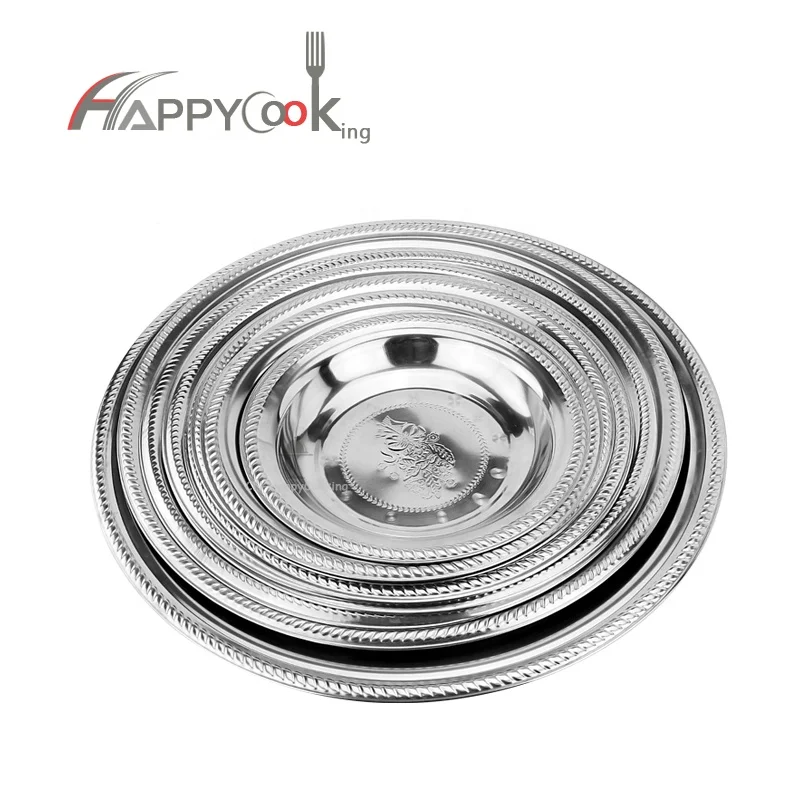 high quality and China dishes wholesale round serving tray stainless steel plate set