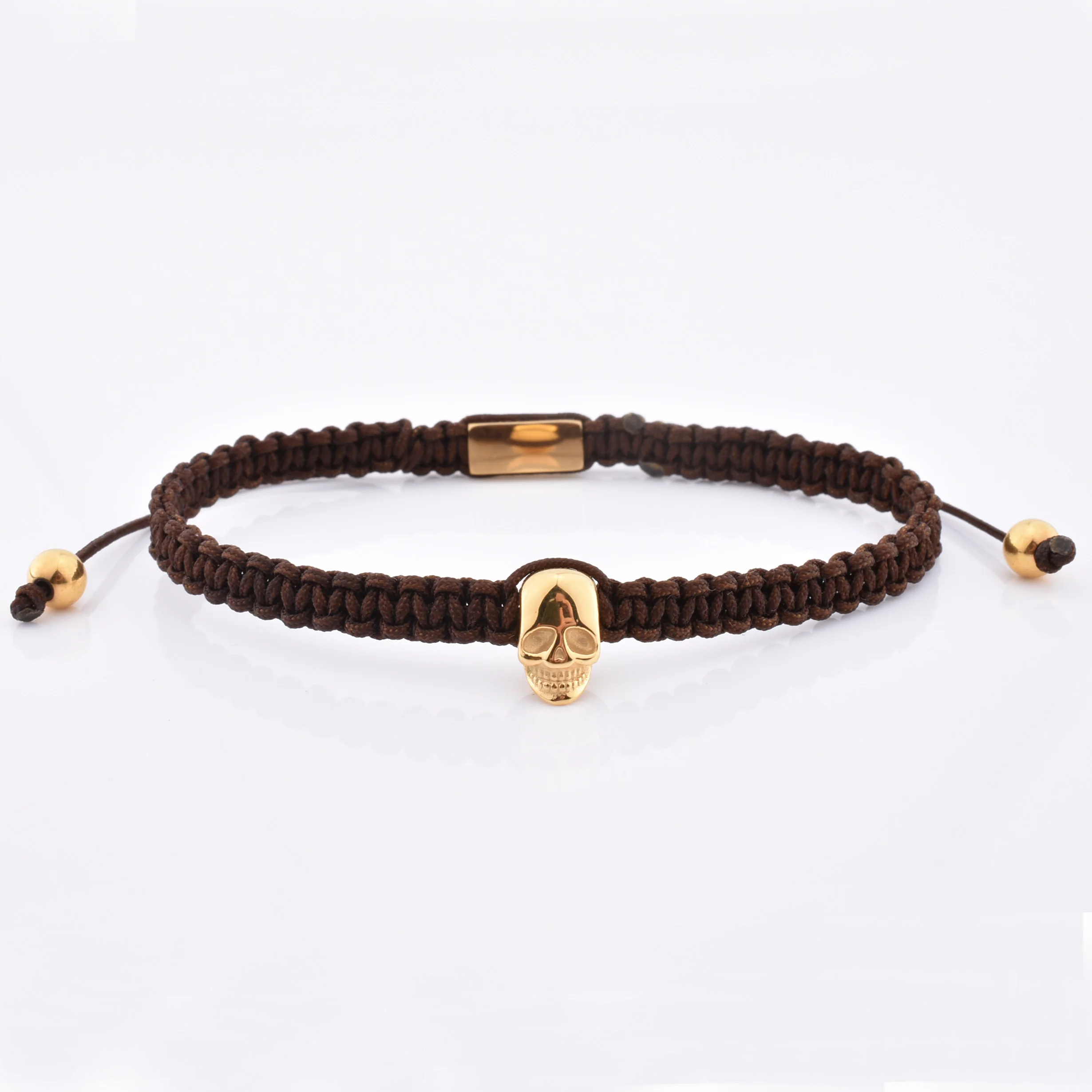 Handmade Popular Design Man Single Braided Navy Blue Rope Stainless Steel Mens Skull Adjustable Bracelet