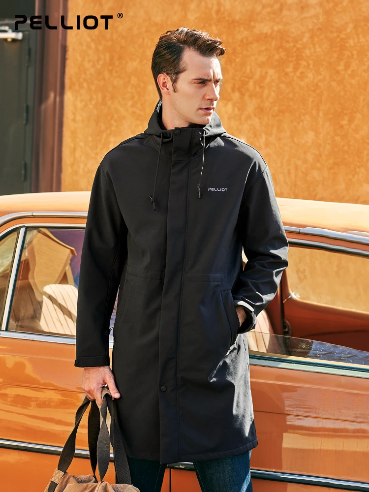 Windbreaker Men Long Hooded Softshell Jaket Jacket Adults for Men Solid Autumn Fleece Knitted Silk Screen Printing Loose