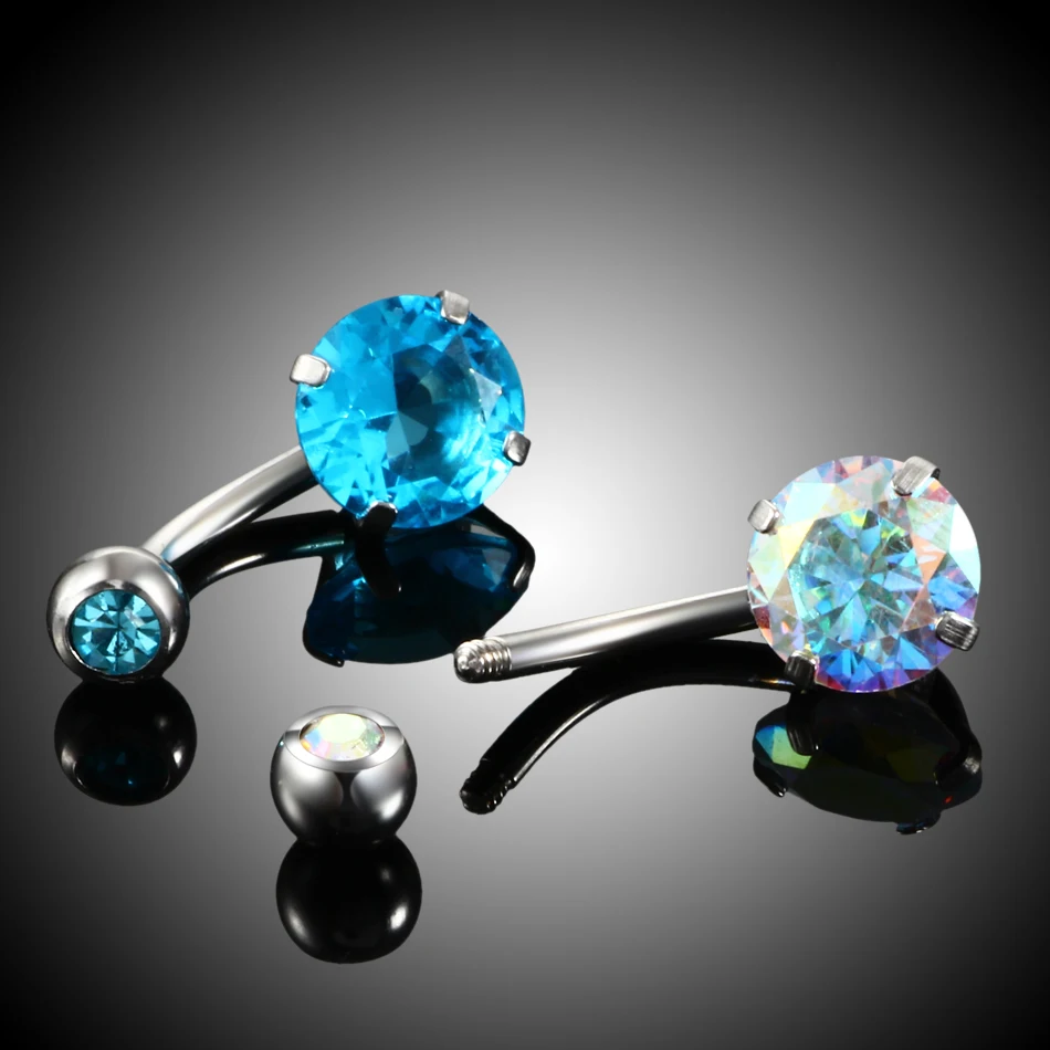 Steel Crystal Navel Ring Bar Barbell Dangle Body Piercing Nombril Ombligo Belly Button Rings Men Women Body Jewelry