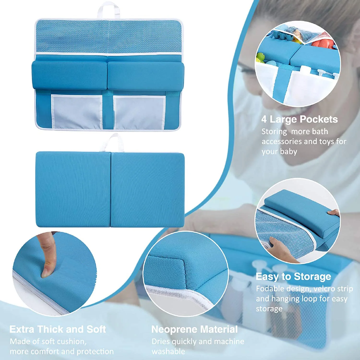 Waterproof Machine washable baby bath kneeler and elbow rest pad mat for baby bath