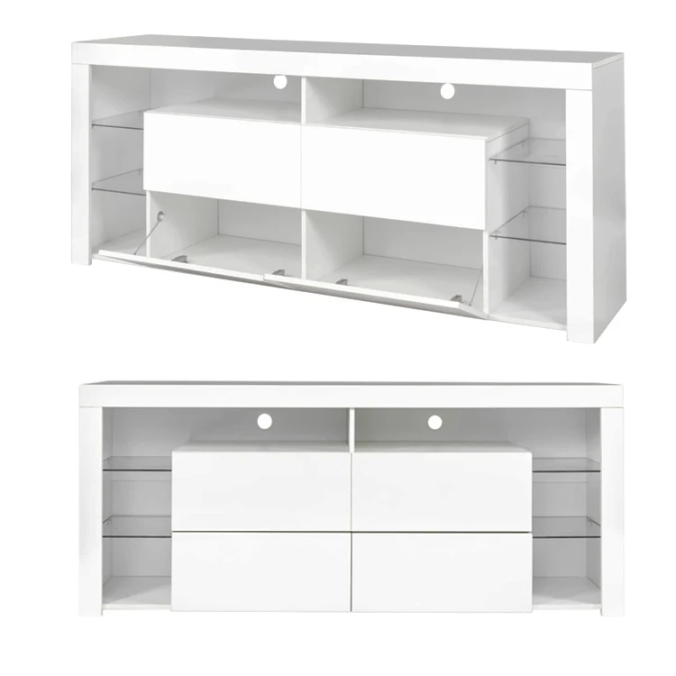 Entertainment Center Living Room Furniture Wooden Storage Drawer Media Television Table Cabinet LED Light TV Console Stand