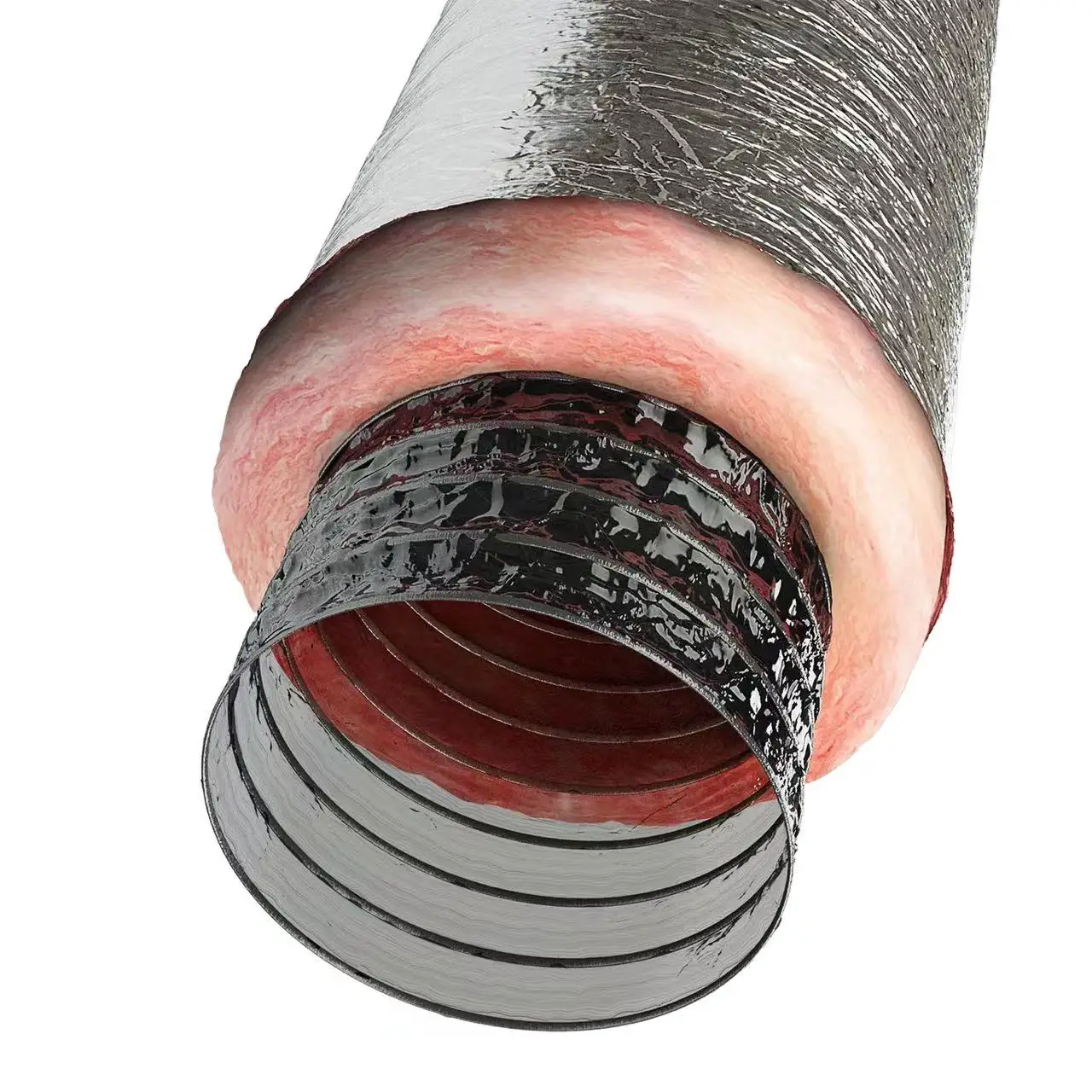R4/ R6/ R8  HVAC fittings insulated fireproof double aluminum reinforced glass fiber insulation pipe