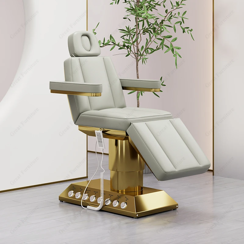 Modern salon furniture grey beauty spa bed 4 motors electric massage table gold base professional spa bed for sales