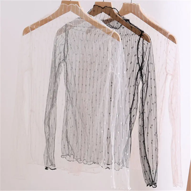  Camisas прозрачные дельгадас para mujer blusas elegantes de стиль coreano informales ajustadas cuello alto Соблазнительные