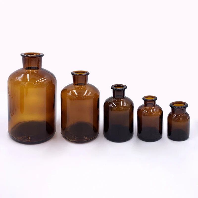 Apothecary 30ml 60ml 125ml 250ml 500ml 1000ml amber glass laboratory pharmacy apothecary jar reagent bottle with glass stopper