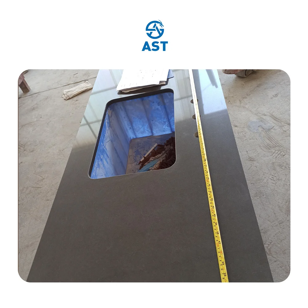 AST OEM/ODM Polished custom design free sample kitchen island tops Black 4052 Artificial Quartz Countertops