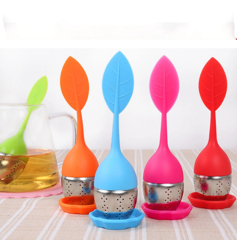 Cute leaf shape ball extra fine mesh stainless steel tea infuser silicone tea strainers for loose tea