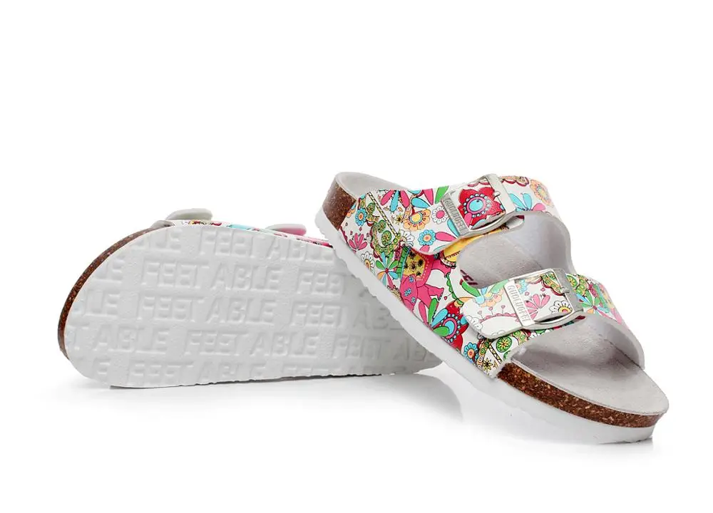 
Wholesale shoes women flat heels cork sandals cow suede leather double buckled open toe slippers 2020 