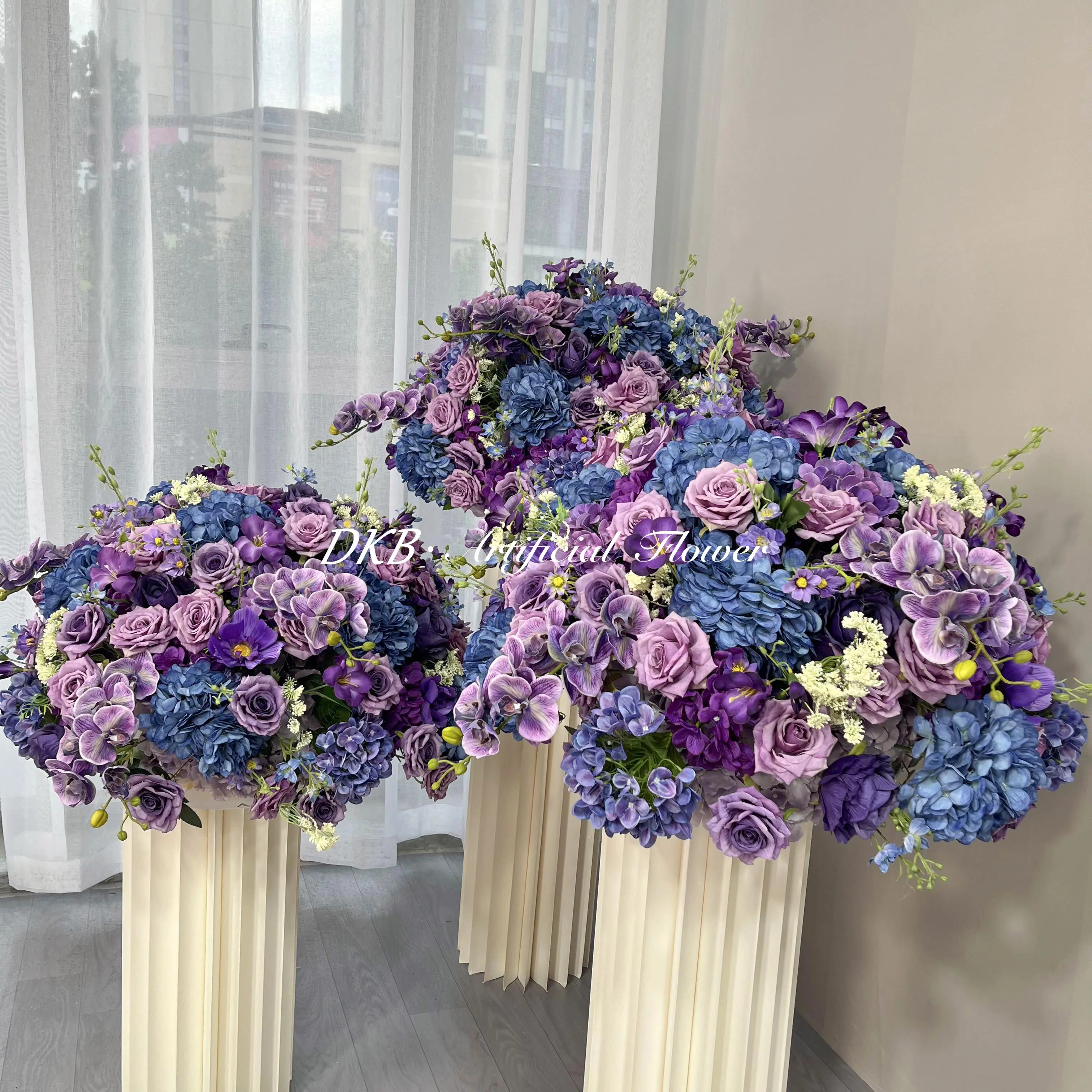 DKB high quality silk flower ball large silk purple rose hydrangea flower ball wedding centerpieces
