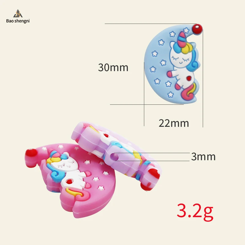 Unicorn Shape Silicone beads teeth baby toy silicone focal beads Food grade Cartoon Baby Teether DIY Beads