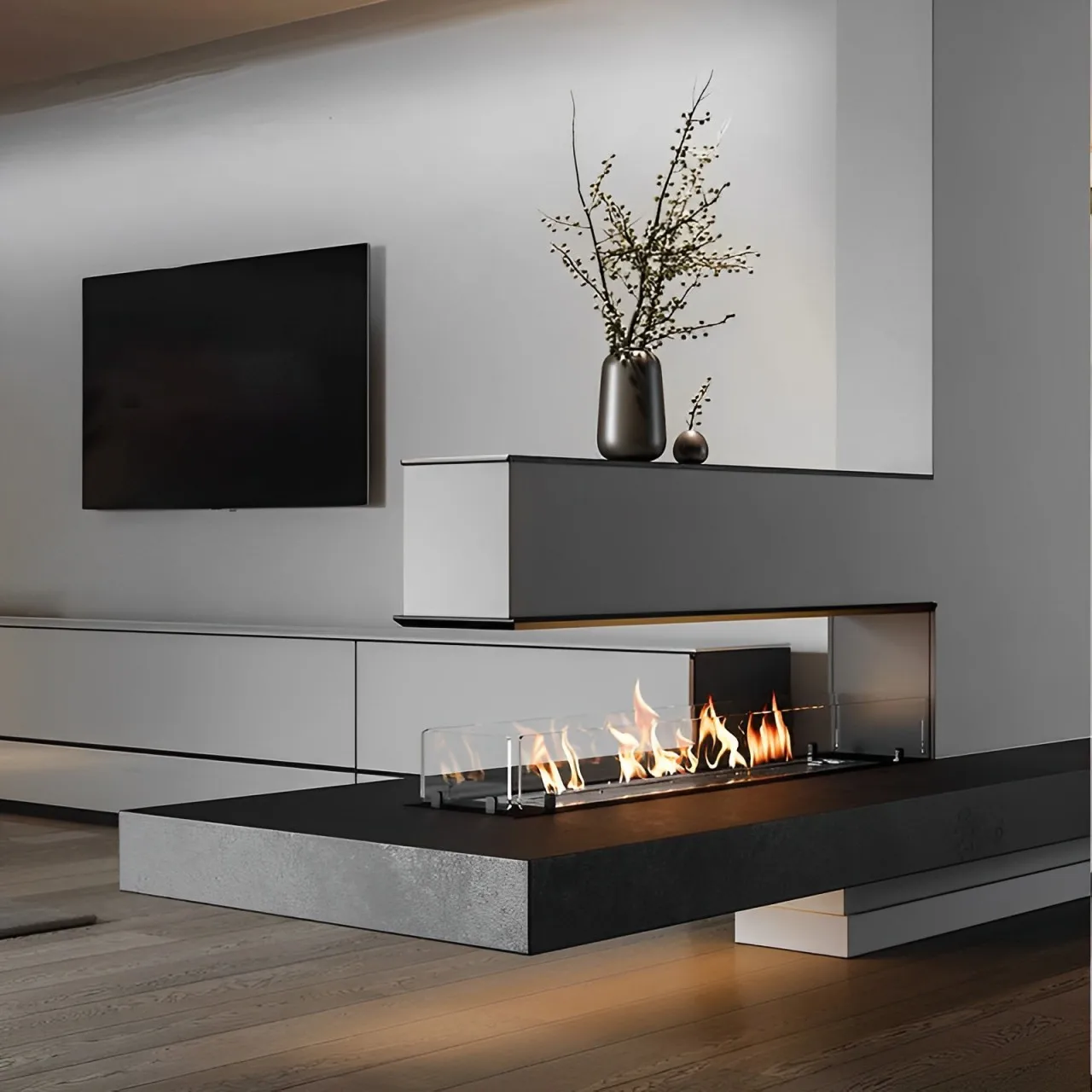 Modern 600mm Freestanding Bio Ethanol Fireplace Burner Wood Inserted Decorate for Hotel & Villa Outdoor Steel Metal Material