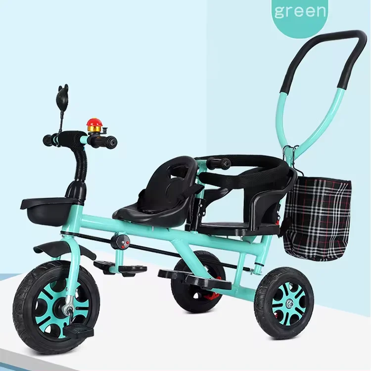 Factory kids toy tricycle for twins cheap kids double seat tricycle with pedals ride on car