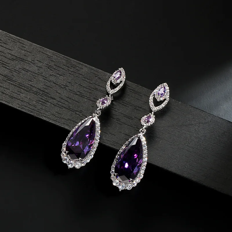 Multicolor party wedding zircon bridal gemstone chandelier long dangle silver fashion Drop Earrings for women 2020