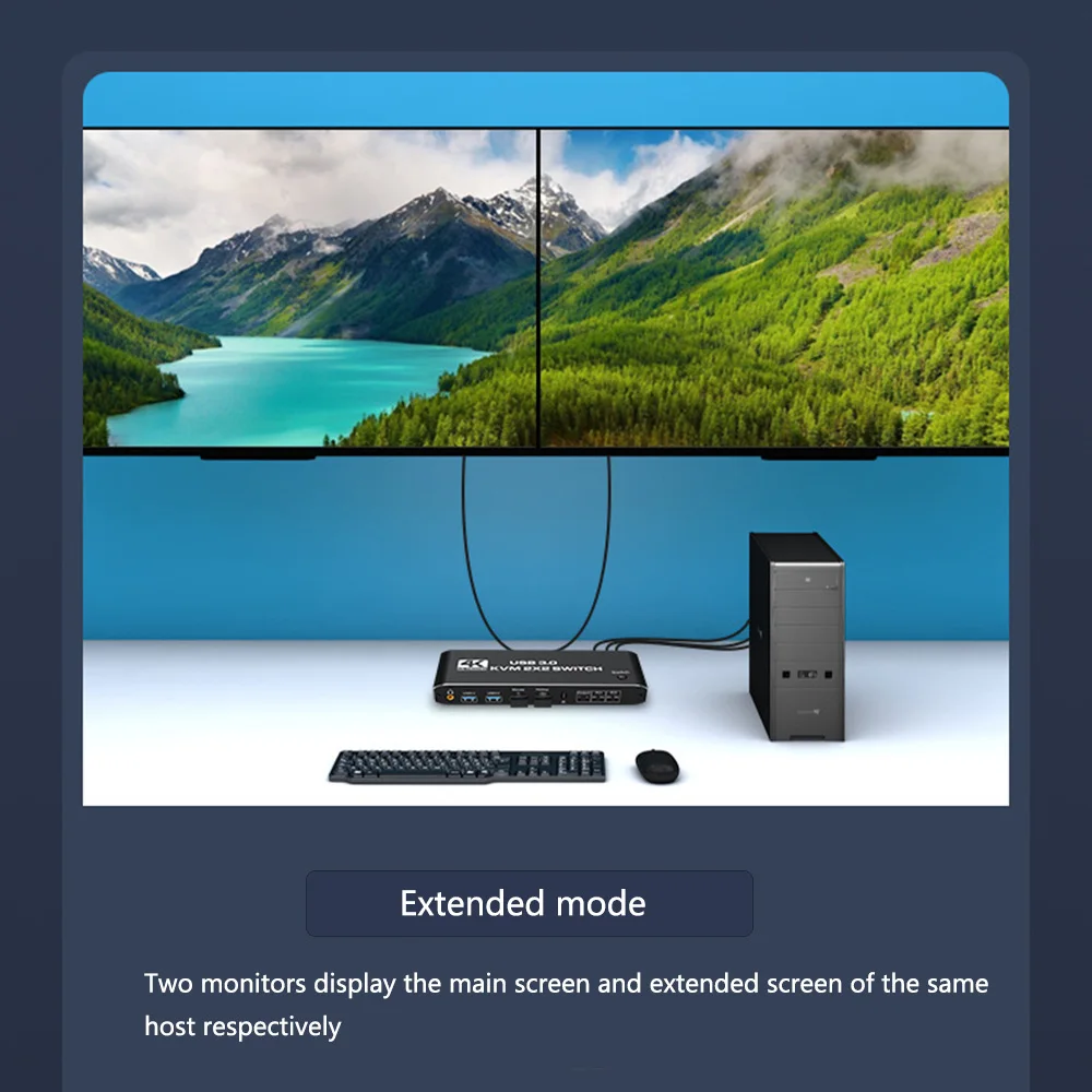 USB3.0 KVM двойной экран переключатель два в выхода hdmi Расширенная копия 4k @ 60 Гц Поддержка клавиатуры