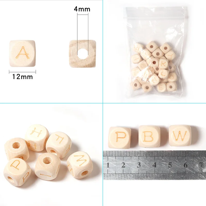 12mm 26pcs/bag square Alphabet beads grass tree Wood letter Beads for Birthday gift making