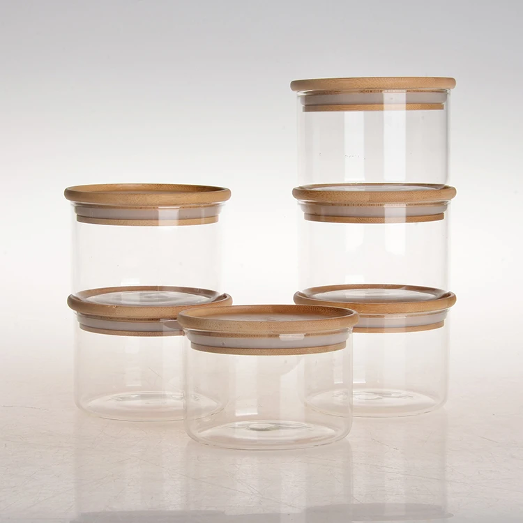 high borosilicate clear custom preserve food containers glass spice storage jar small size glass jar with bamboo lid