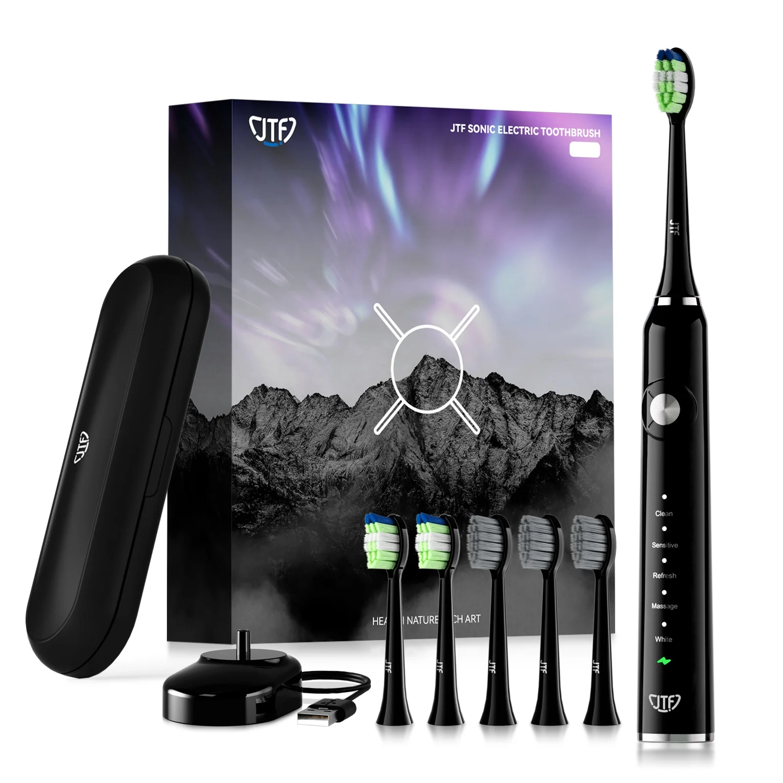 JTF powered wireless rechargeable black color electric toothbrush