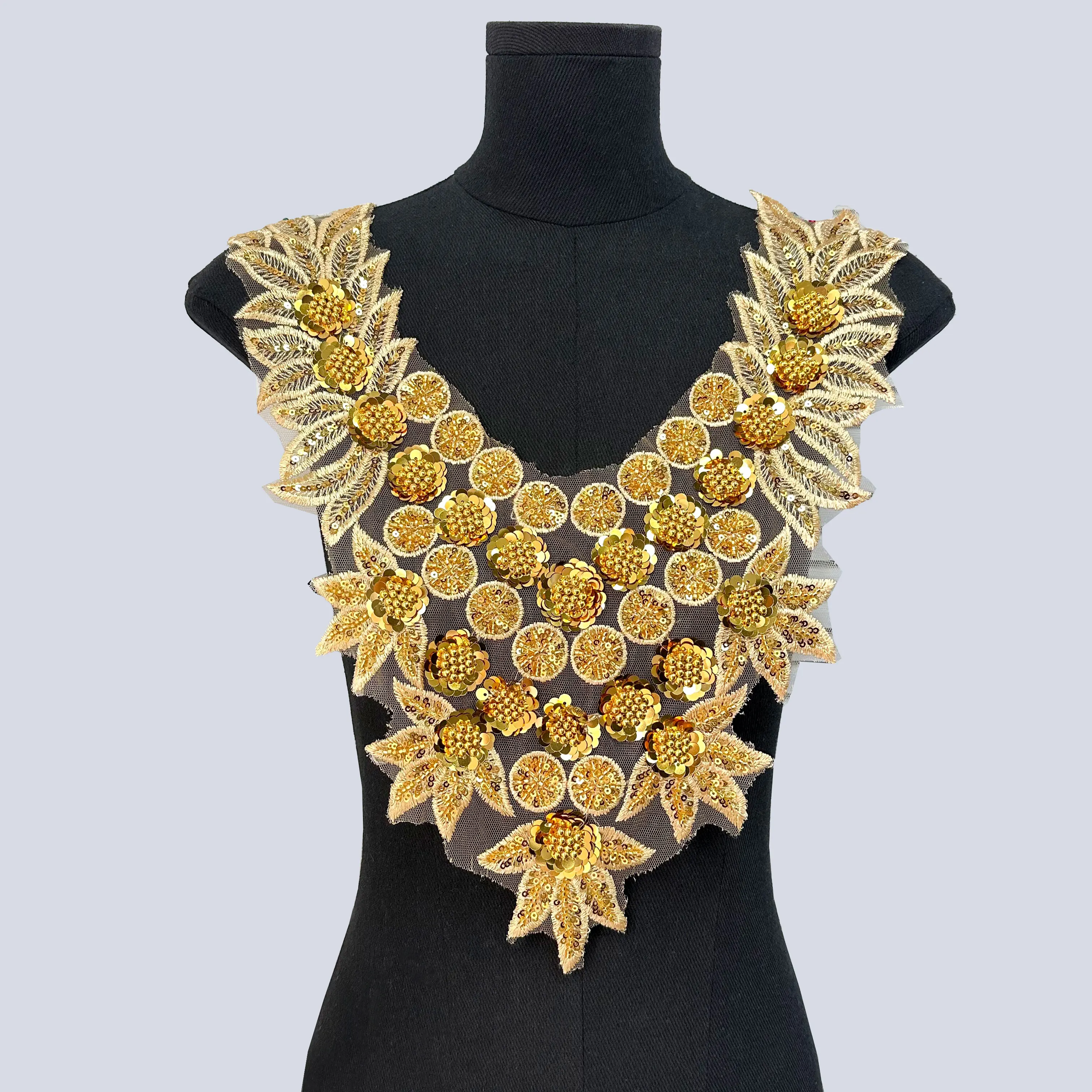 Gold Lace Beaded Sequins Clothing Patch Lace Applique Decorative Accessories Appliques for Dresses
