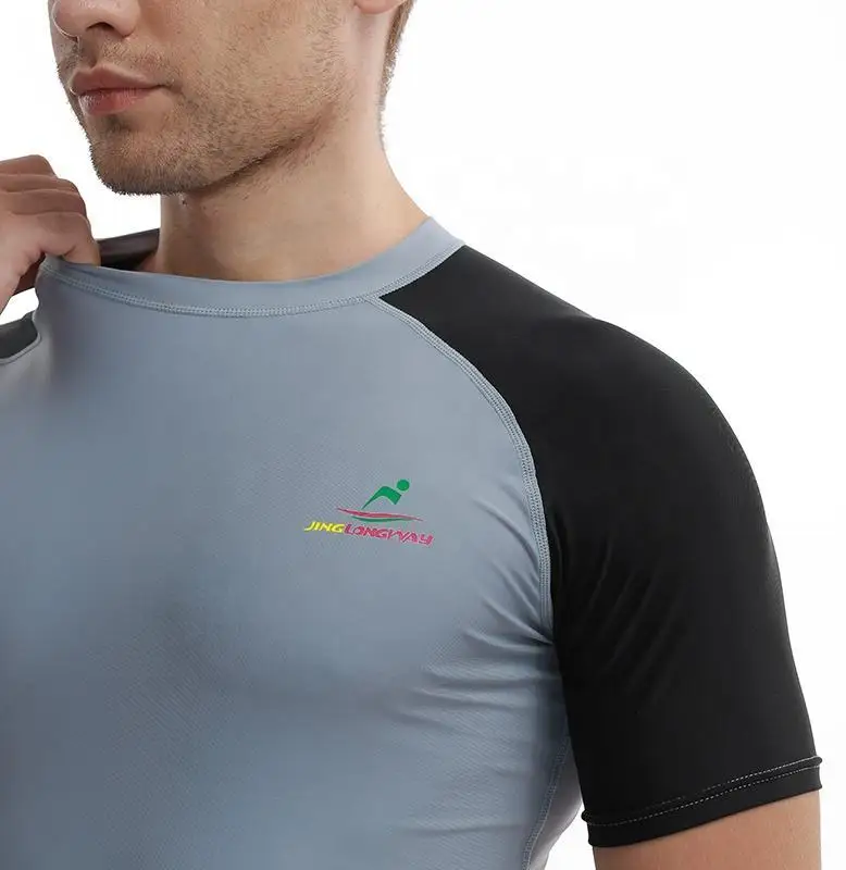 Quick Dry Short Sleeve Compression Rash Guard Sun Protection Polyester Spandex Fitness Short Sleeve Top Shirt Swimwear