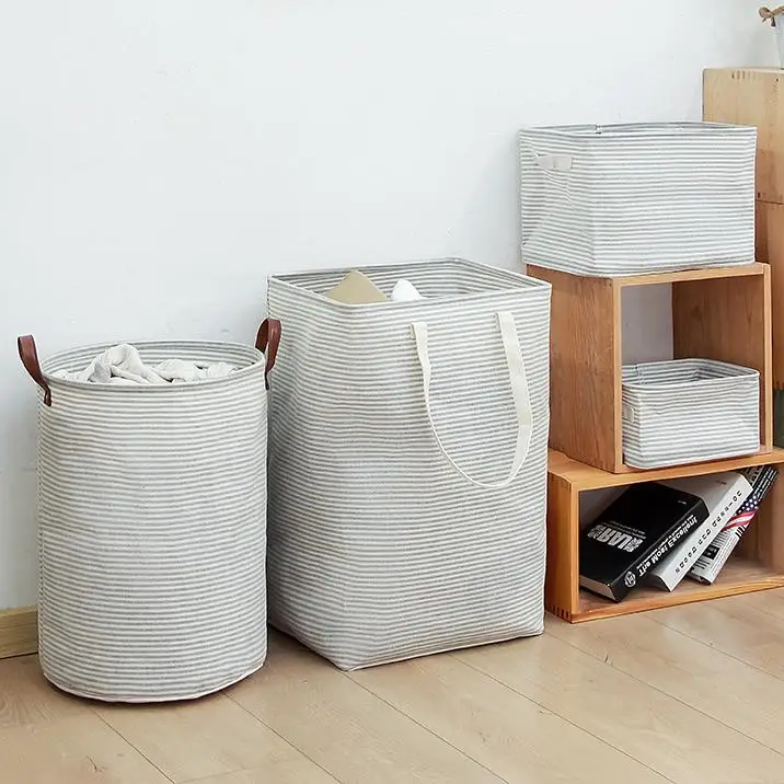 Large Shape Collapsible Folding Tote Cotton Laundry Basket Bag Drawstring Waterproof Oxford Fabric Clothes Storage Hamper Home