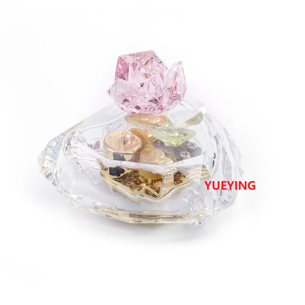 Acrylic music box heart with rose big size with LED light for girlfriend