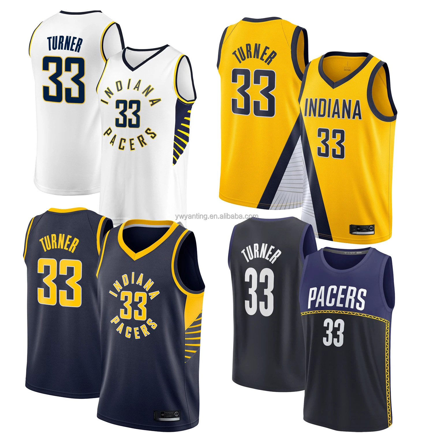 Рубашка Pacerss #33 Turner Indiana баскетбольная майка вышитая Классическая рубашка городская серия молодежная одежда