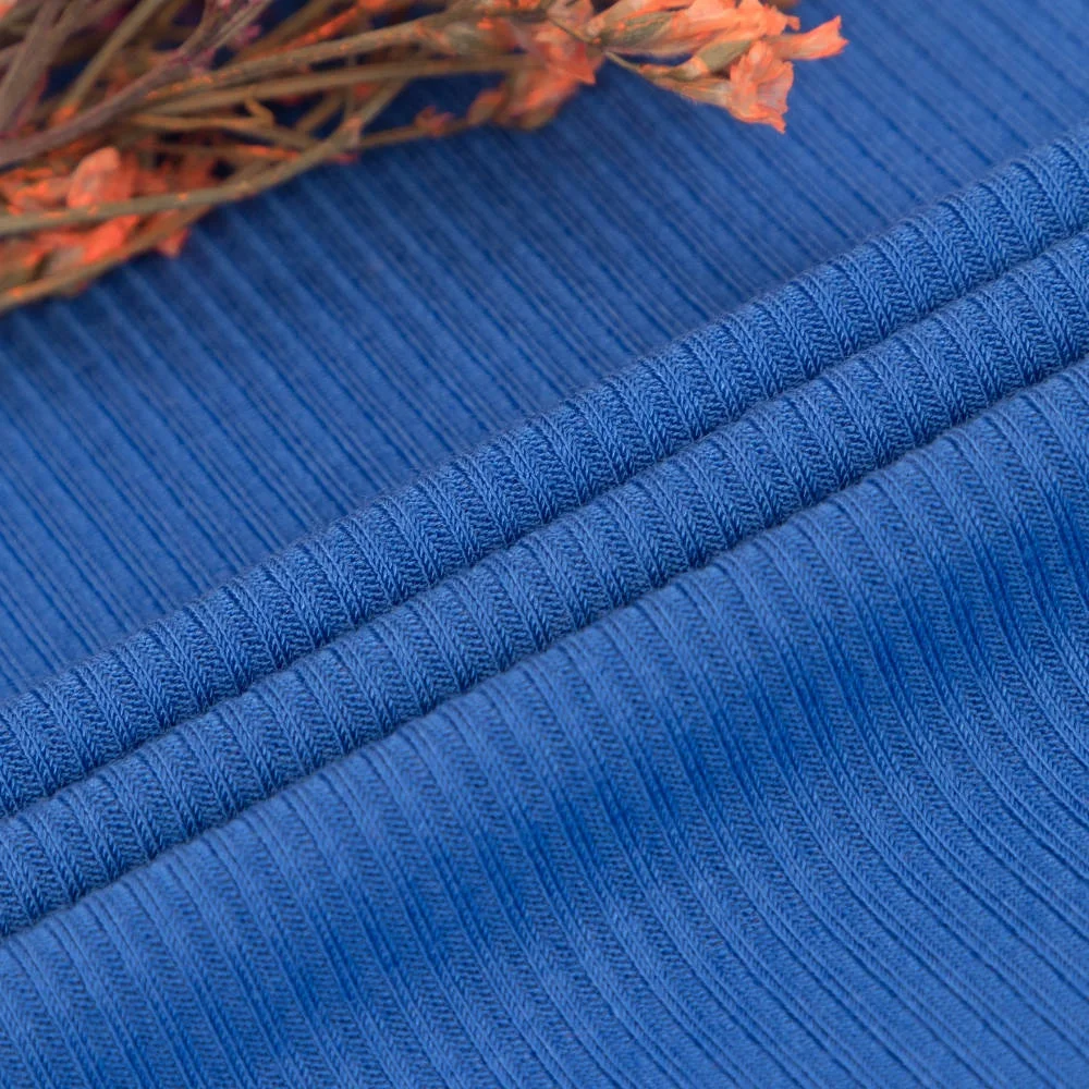 Wholesale luxury fabrics blue 165g 165cm 2x2 rib collar knit cotton fabric for clothing
