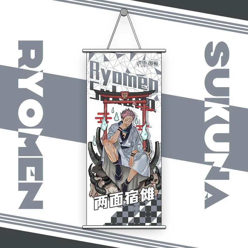 Anime 74x35cm Jujutsu Kaisen Demon Slayer Game Genshin Impact Print Wall Poster Scroll Hanging Picture