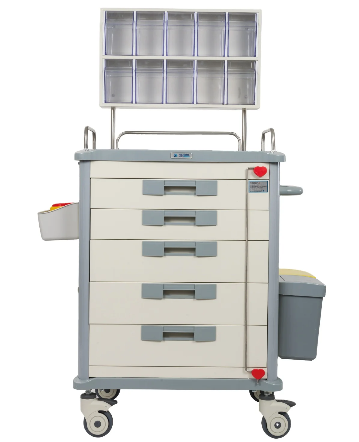HOCHEY Медицинская нержавеющая сталь Верхняя поверхность с пятью ящиками анестезиологическая тележка