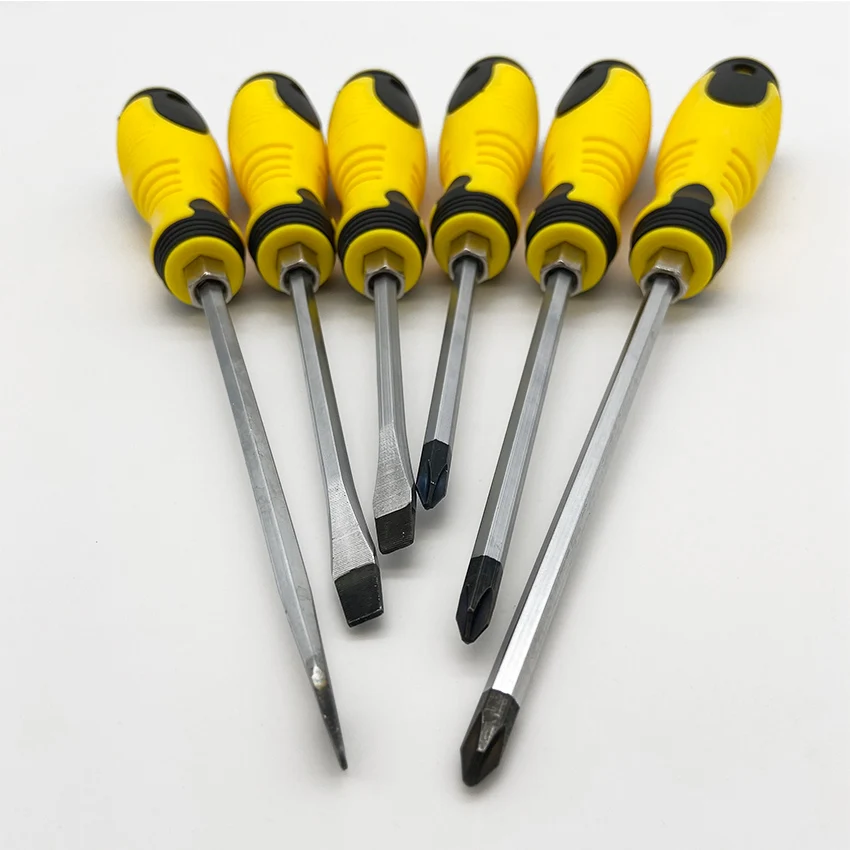 6PC punch screwdriver with yellow Polypropylene handle CRV metal rod black head magnetic set