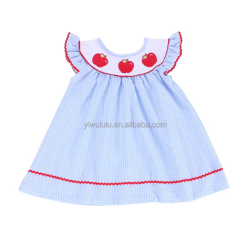 short sleeve blue seesucker peter pan collar teen girls back to school dress