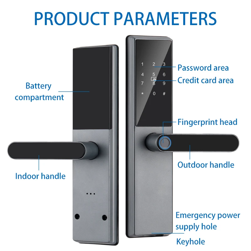 Tuya Wifi Lock the smart door Fingerprint Access Password Handle Security lock for Hotels
