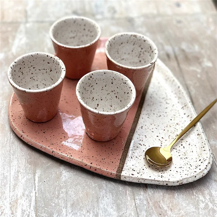 Fancy designed modern pink speckled family hotel inexpensive high quality banquet ceramic cups and saucers