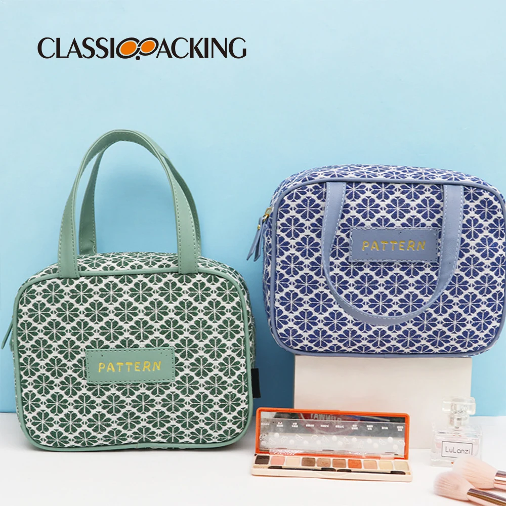 Waterproof cotton makeup pouch custom logo private label portable canvas cosmetic bag cute zipper make up handbag