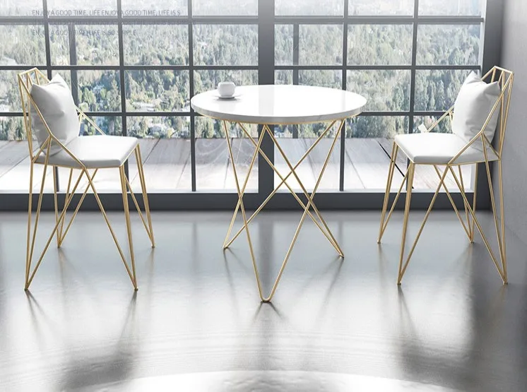 Modern Custom Milk Tea Shop Cafe Shop Gold Wroght Metal Iron High Marble Bar Table