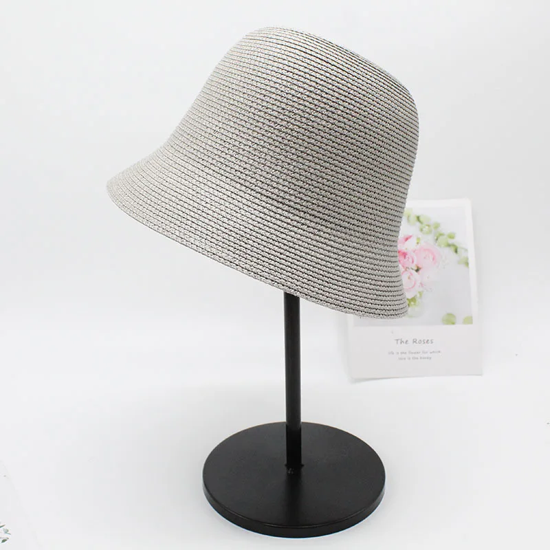 New Style Women High Quality Straw Bucket Hat plain Summer UV Protection Straw Hat