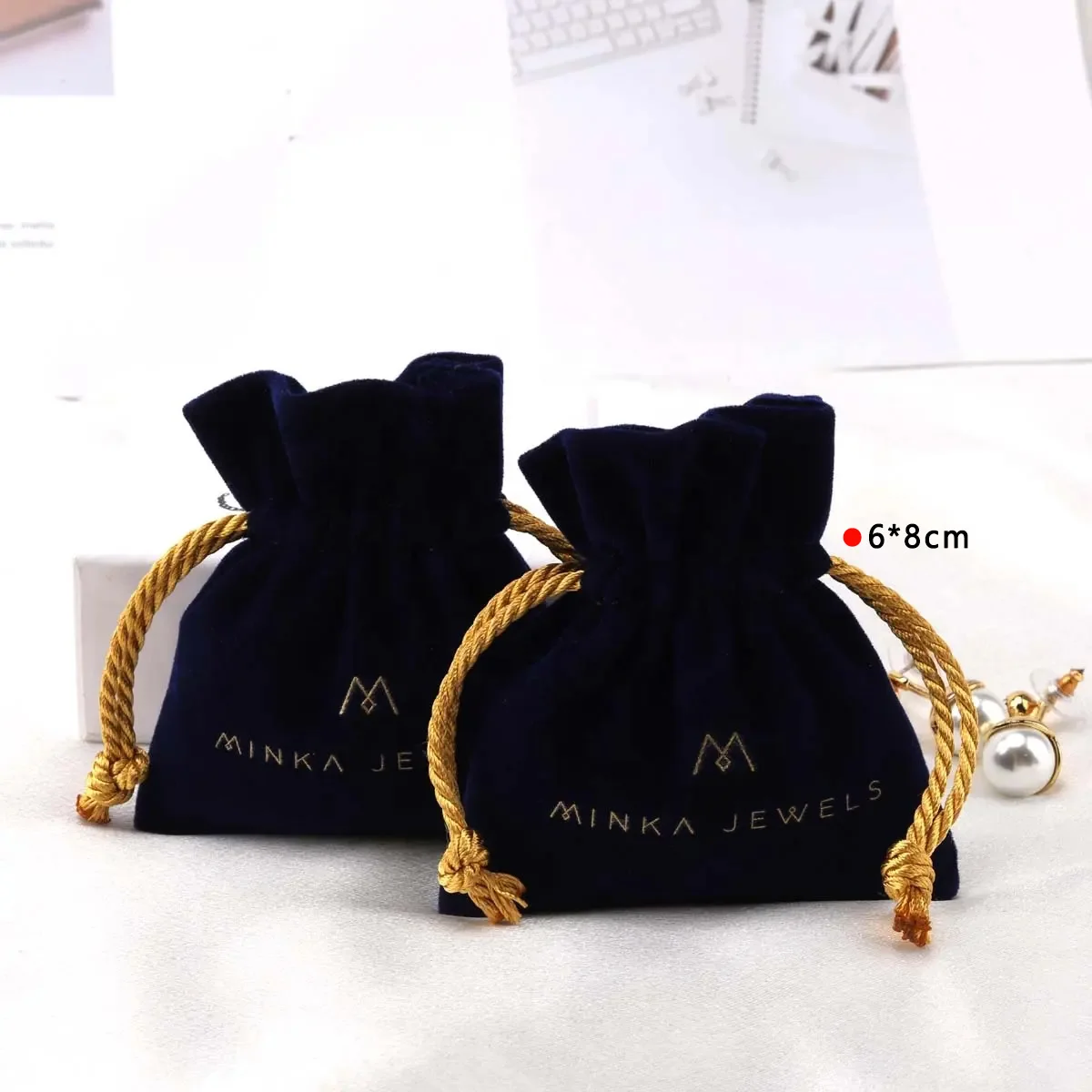 Custom Logo Printed Mini Velvet Jewelry Brooch Storage Bag Luxury Velvet Jewelry Drawstring Pouch