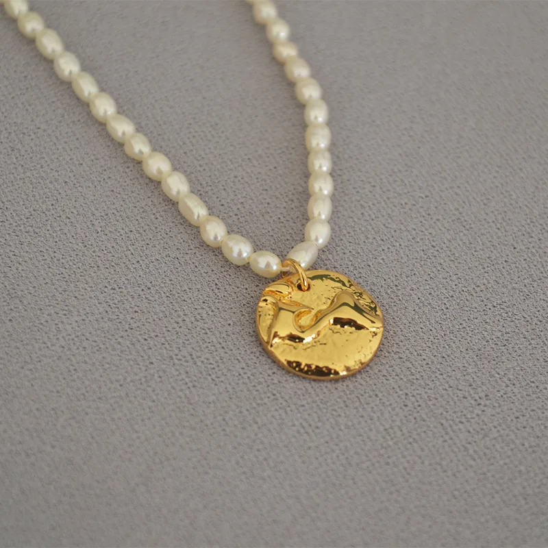 moon and star design round pendant choker real gold plated beaded freshwater pearl necklace jewelry jewellery