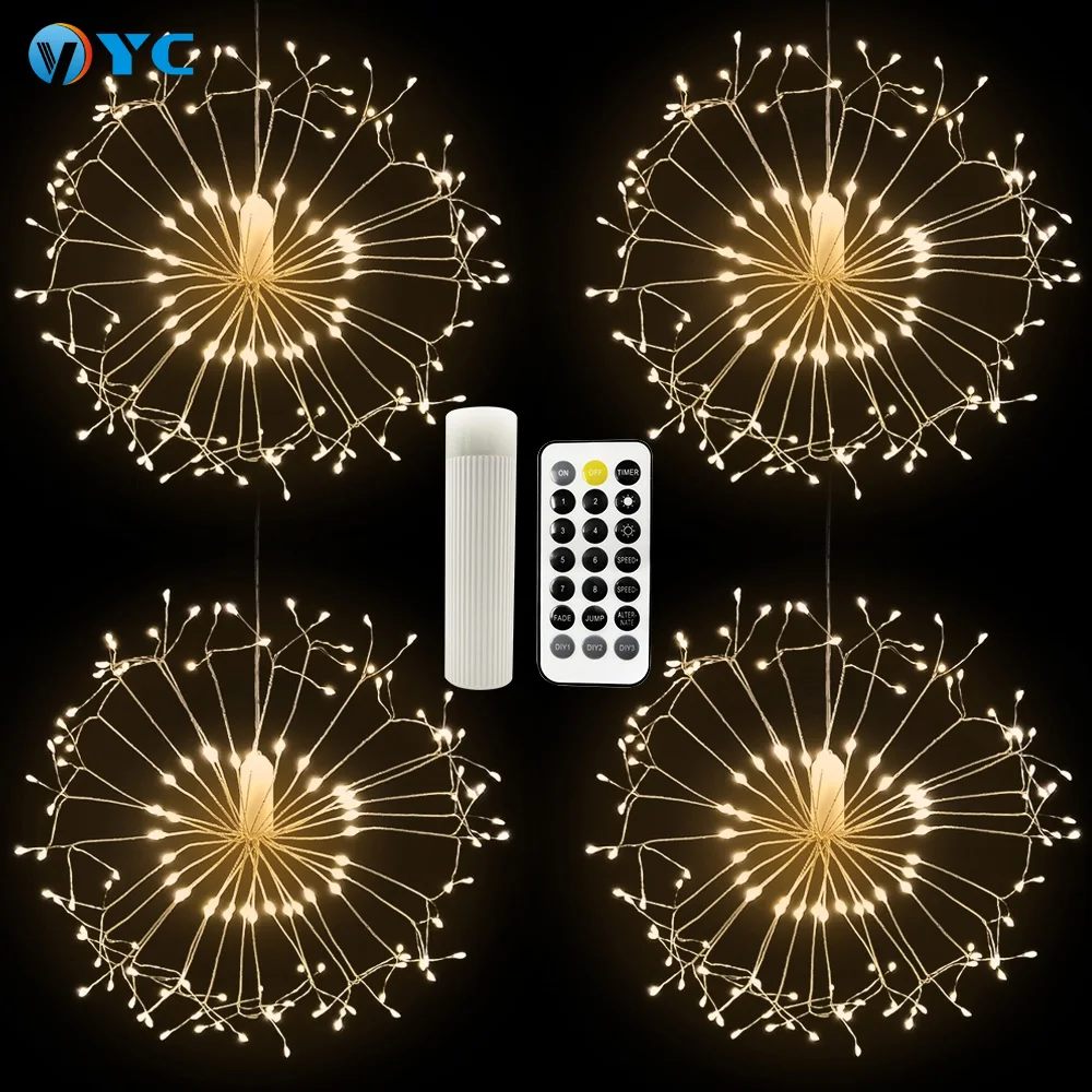 120 Led Multifunction Firework String Light Outdoor Holiday Decor Lamp Battery Operated Firework Lights Silver White Body Copper