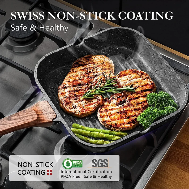 Nonstick Grill Pan For Stove Tops Versatile Griddle Pan With Pour Spouts Durable Grill Skillet For Indoor & Outdoor Grilling