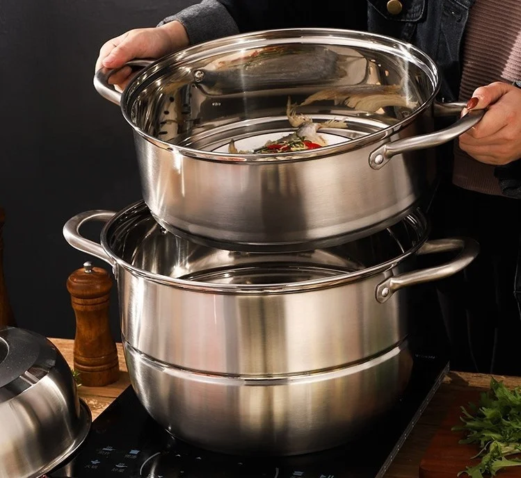  Самая популярная кухонная посуда комбинированная крышка пароварка пароварки из нержавеющей стали трехслойная в 2020 экологически